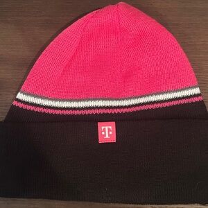 T-Mobile Tuesday Black Pink Winter Hat T Logo One Size Beanie Reversible New